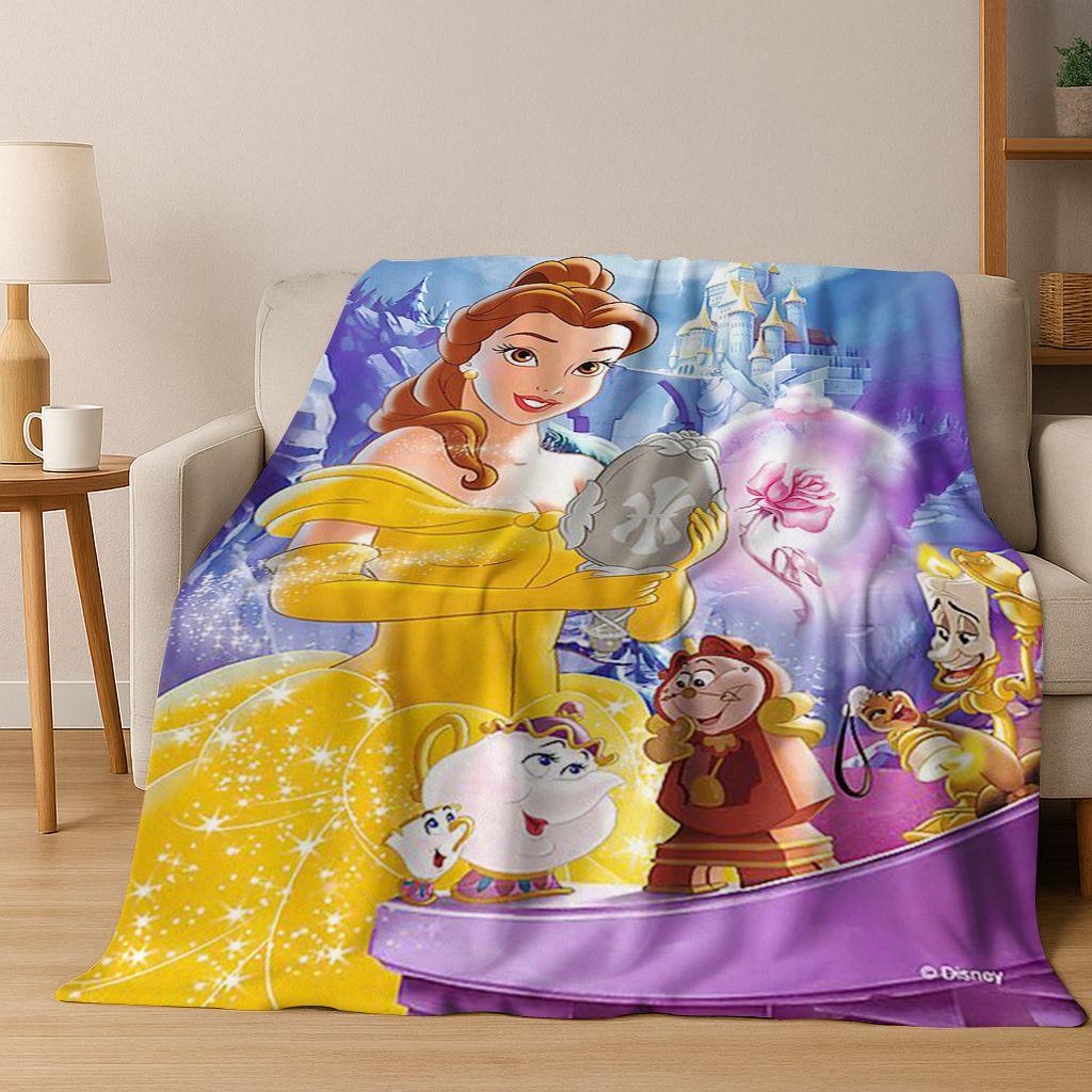 3D Beauty and The Beast Lovely Cartoon Flannel Blanket,Warm and Cozy Soft Throw Blanket for Home Bedroom Bed Sofa Cover Gift Kid