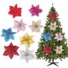 Atemberaubendes 10x Weihnachts Großes Poinsettia Glitzer Blumenset Für Festliche Baumdekoration