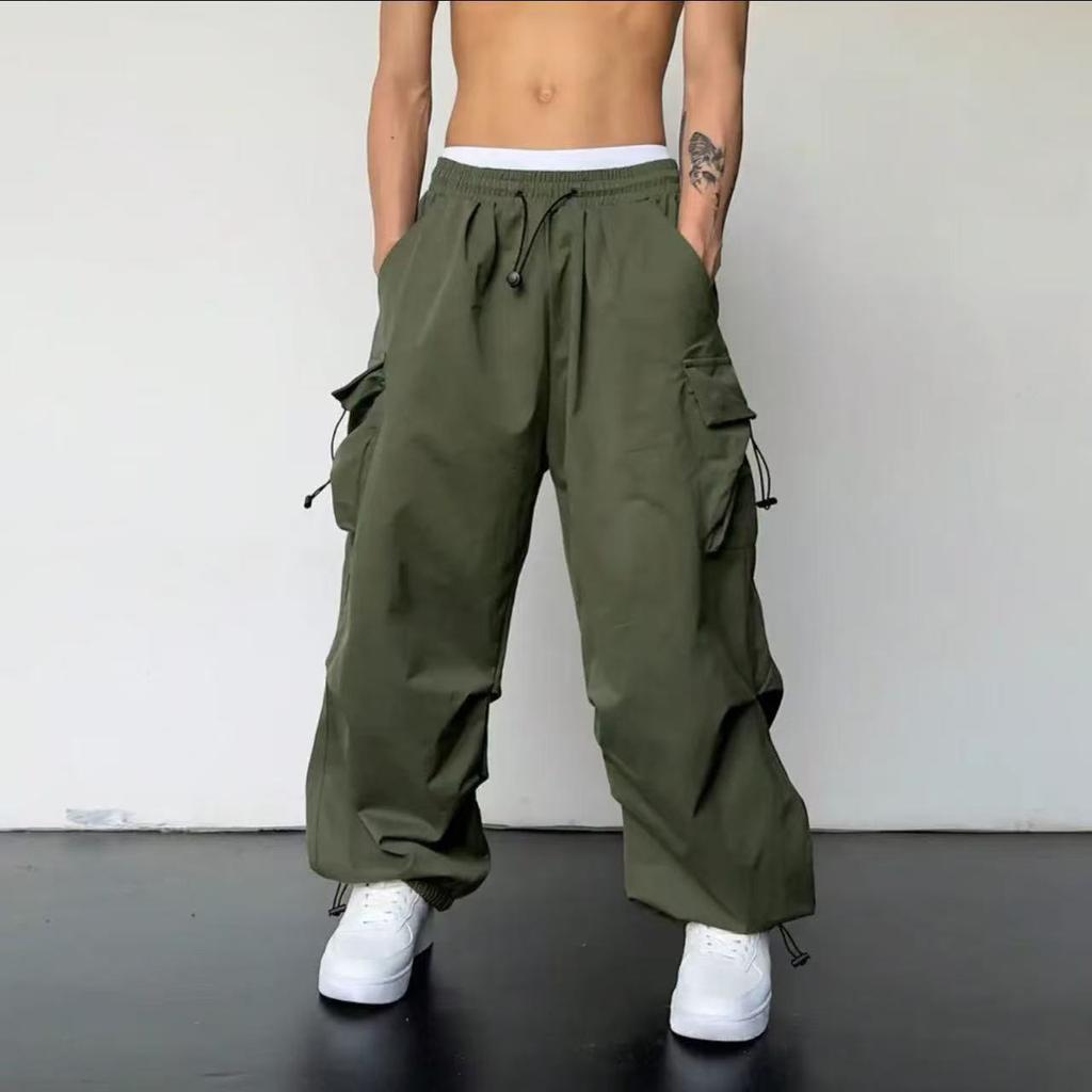 Men's Casual Cargo Pants Fashion Streetwear Classic Man Straight Wide-leg Pants Drawstring Workwear Trendy Loose Cargo Trousers