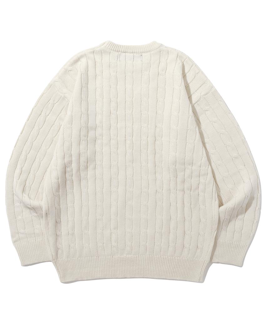 TRILLION Washable Boat Embroidery Cable Crew Neck Knit (Ivory)