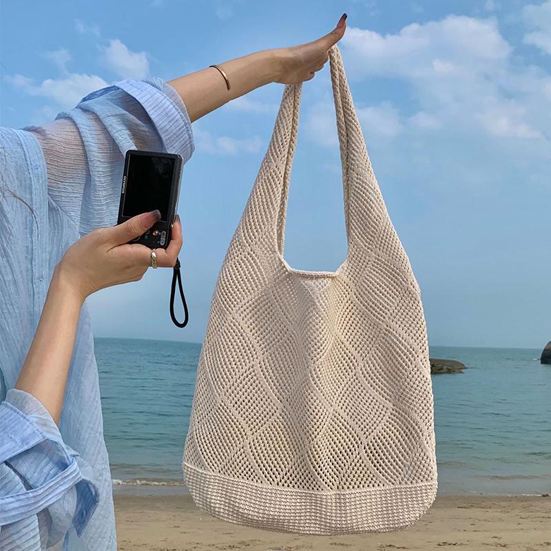 Yogodlns Designer Knitted Handbags Female Large Capacity Totes Women's Pack Summer Beach Bag Big Purses Casual Hollow Woven Shoulder Bags