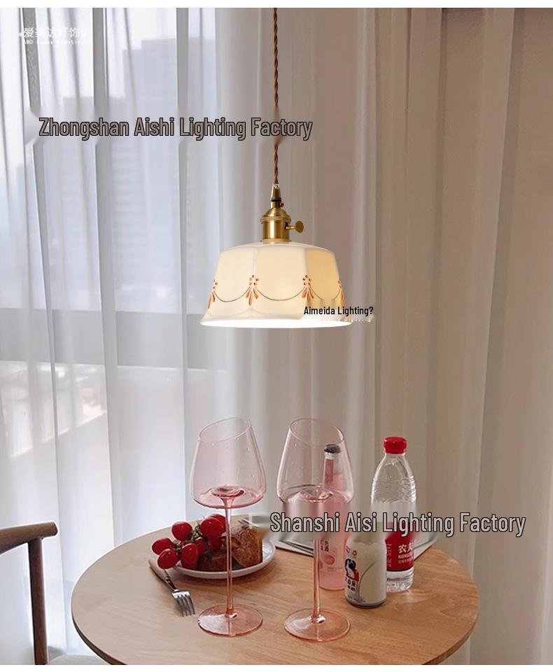 Japanese Retro Brass Glazed Ceramic Pendant Light for Bedroom, Dining, Bar, Entrance, and Tea Room