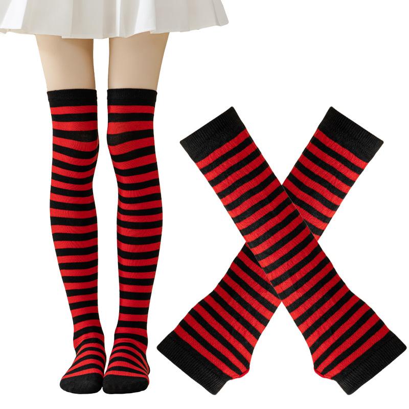 1 Set Women Girls Over Knee Long Stripe Printed Thigh High Cotton Socks Arm Sleeve Gothic Harajuku Gloves Sweet Cute Socks