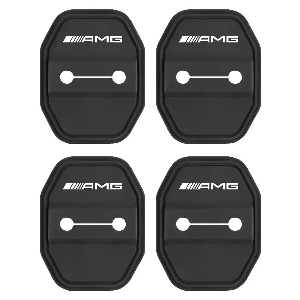 4Pcs Silicone Car Door Lock cover Protective Buckle Cover Sticker For Mercedes Benz AMG A D G Class GLA GLB W124 W176 C260 C300 BE1