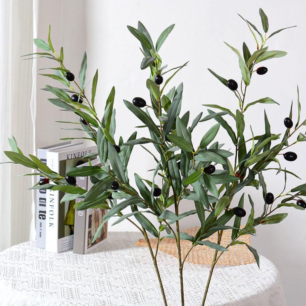 Flower Arrangement 4 Fork Artificial Olive Branch 95cm Plastic Fake Olive Tree Handmade Elegant Fake Plant Outdoor Garden Decor