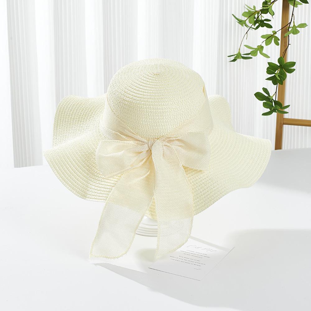 Women Sun Hat Summer Large Brim Straw Hat With Wavy Edge For Outdoor Wear