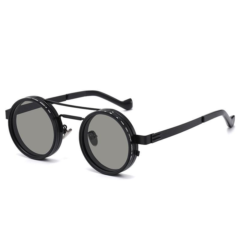Vintage Round Steampunk Sunglasses For Men Women Outdoor Sport Shades -Level Adjustable Dimming Sun Glasses Uv400