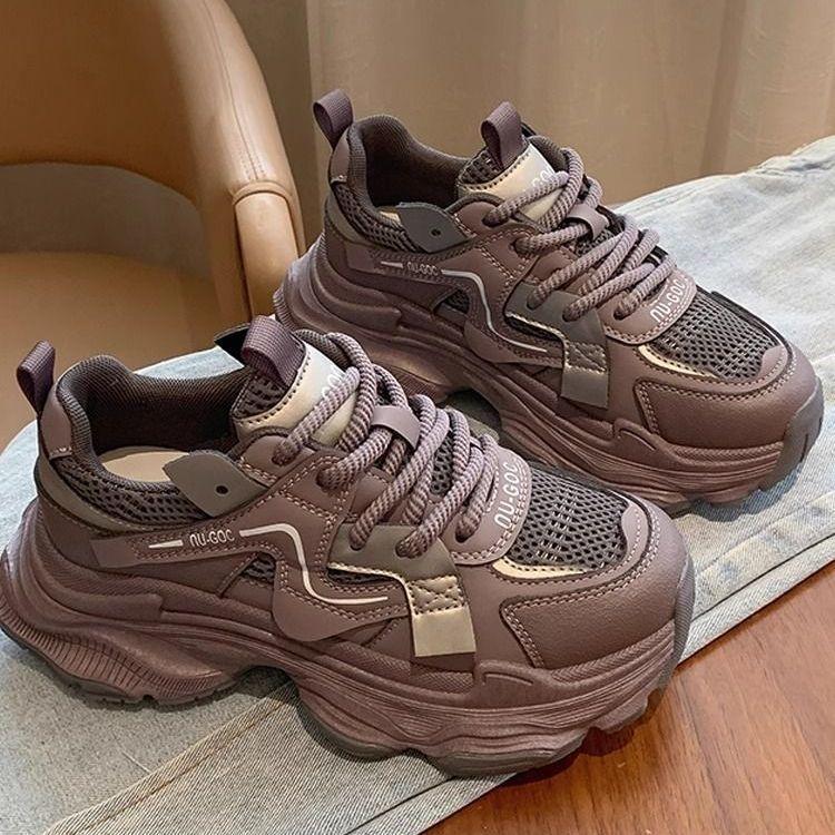 Gruboszeleskie buty tatusia dla kobiet 2025 Wiosna Nowe Retro Zwiększające Wysokość Siateczka Eksplozja Uliczny Hot Casual i Przyciągające Wzrok Małe Buty Sportowe