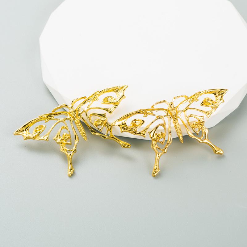 Women Alloy Plating Ear Studs Drop Earrings Butterfly Style Geometry Solid Color