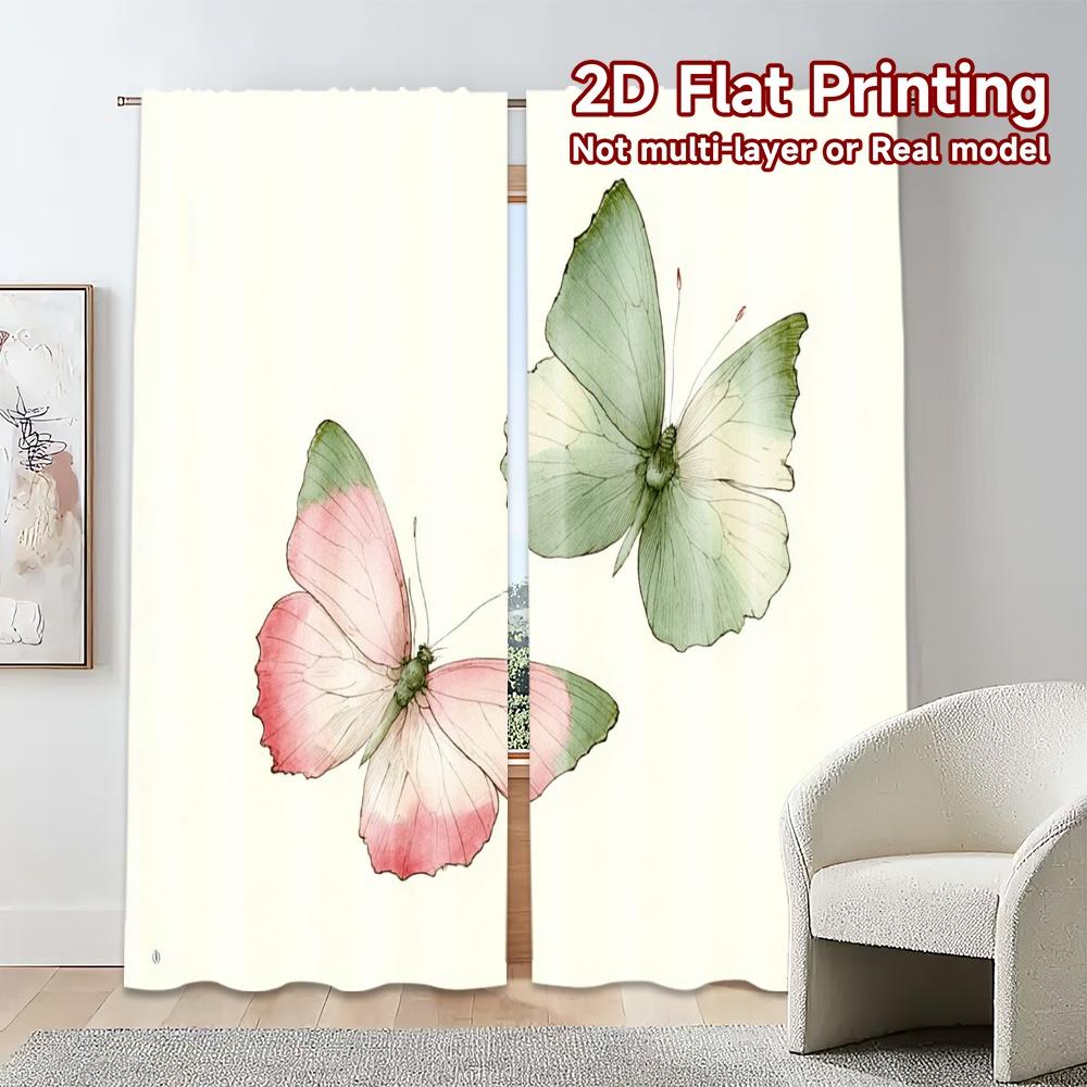 2pcs, 2D FLAT PRINTING Curtains (Without Rod) Butterfly Duo Popular Curtain Fabric Versatile Polyester Curtains Decorations
