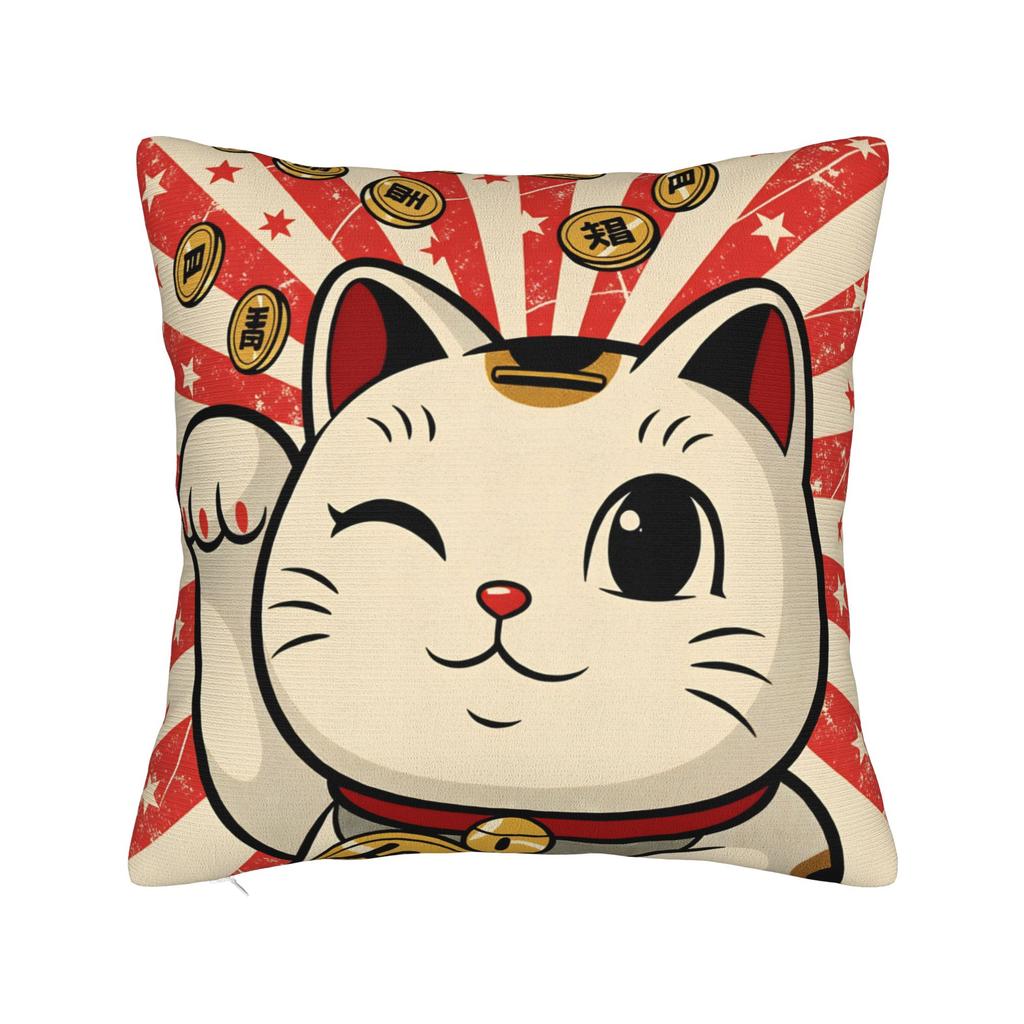 Kissenbezug Glückskatze Geld Für Geschäft Weiche Kissenhülle Für Couch Sofa Schlafzimmer Retro Trendige Kissenbezüge