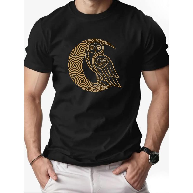 European Size Men'S Owl Pattern Summer Casual Short-Sleeve T-Shirt