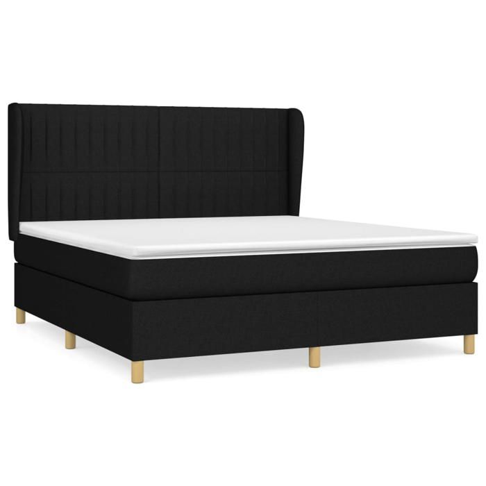 Exclusive House - Bed Slat Base with Mattress Black 160x200 Cm Fabric