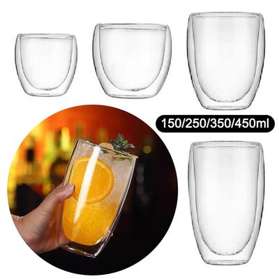 150/250/350/450ml Hrnček s dvojitou stenou Kávové sklo Čajový Izolovaný Hrnček Víno Pivo Mlieko