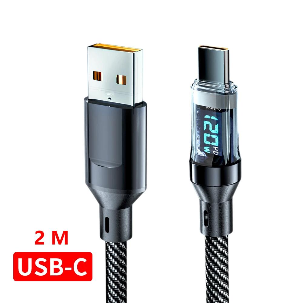 120W 6A USB Type C To Type C Cable Fast Charging USB USB C Data Cable with LED Display
