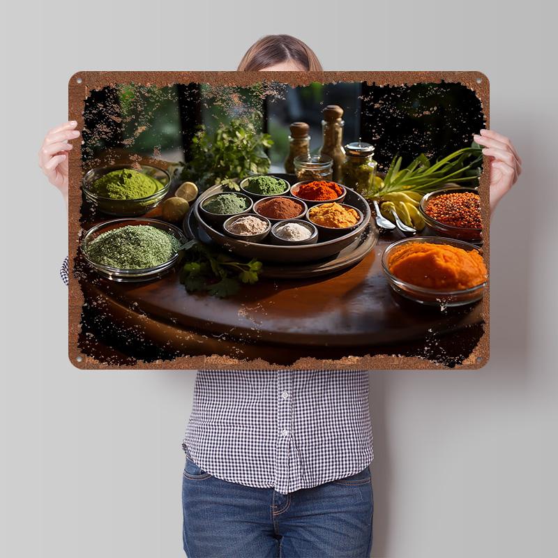 A Culinary Rainbow Spices Printed Poster Customized Wall Art Retro Vintage Metal Tin Signs for Room Office Decor Coffee Bar Home