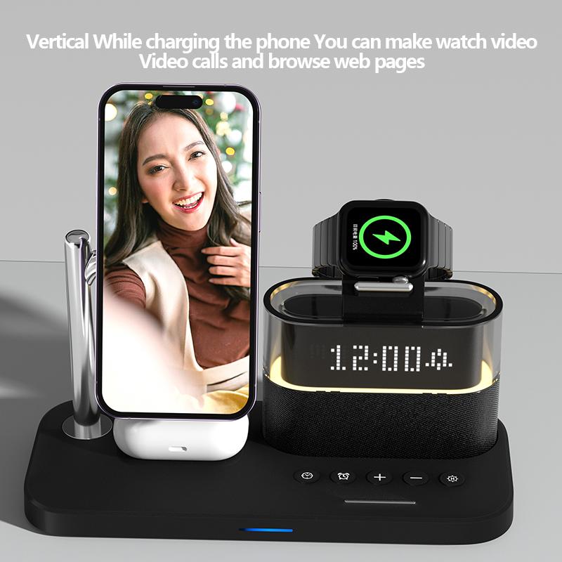 Online Product Desk Multifunctional Charger Station RGB With Night Light Digital Alarm Clock 3 In 1 Wireless Charger Custom Logo