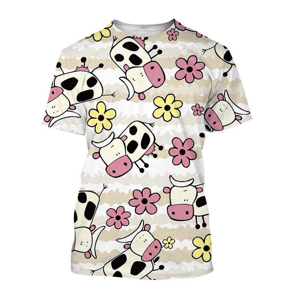 Creatief en leuk 3D-geprint koe T-shirt met modieuze, neutrale en schattige Harajuku-stijl casual korte mouwen