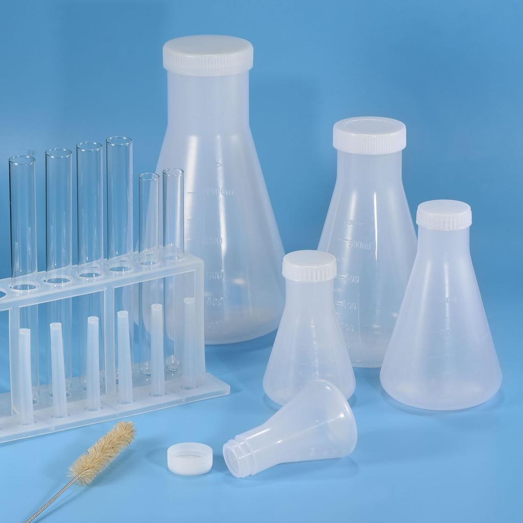 PATIKIL 250ml Plastic Erlenmeyer Flask with Screw Cap, 2-Piece Narrow-Neck Erlenmeyer Flask for Laboratory Use, Clear
