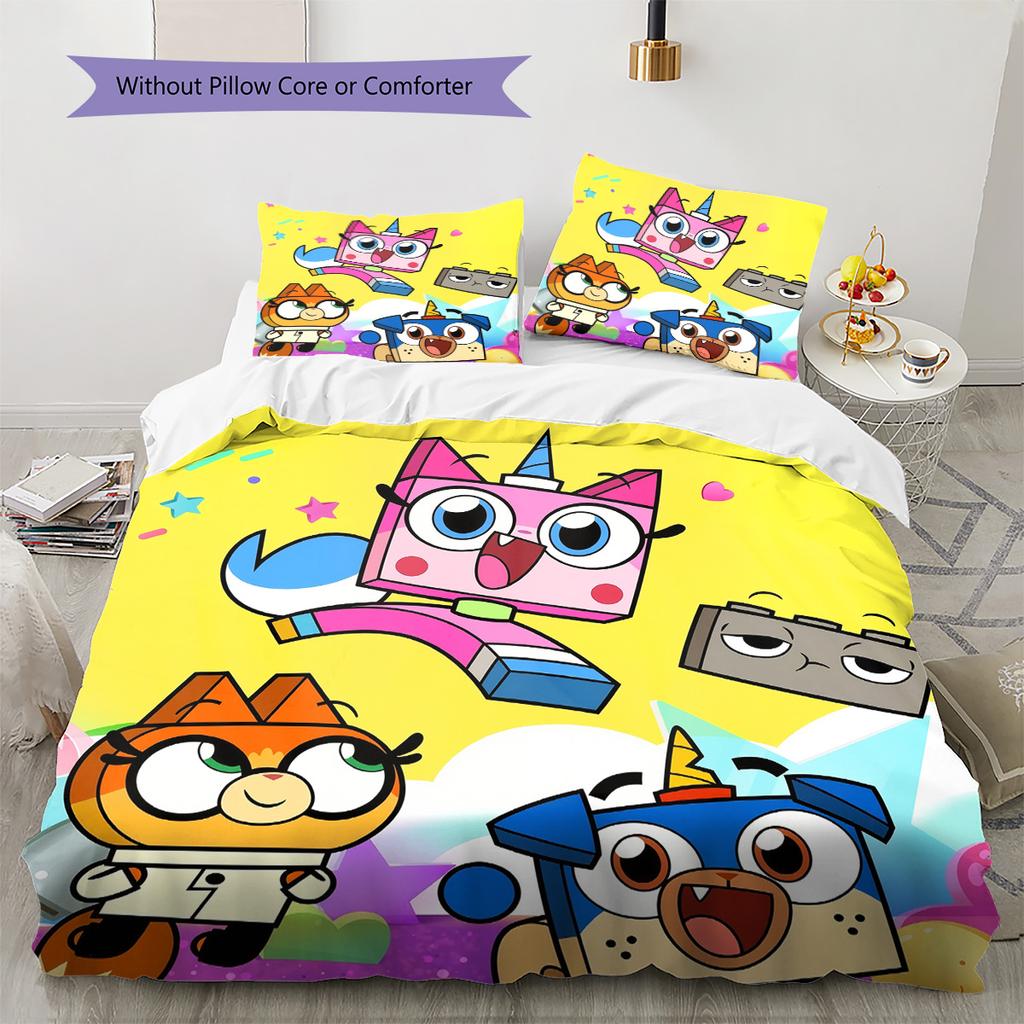Unikitty!  Pattern Bedding Quilt Set  Home Decoration  Gift (1 * duvet cover + 2 * pillowcase  without core)