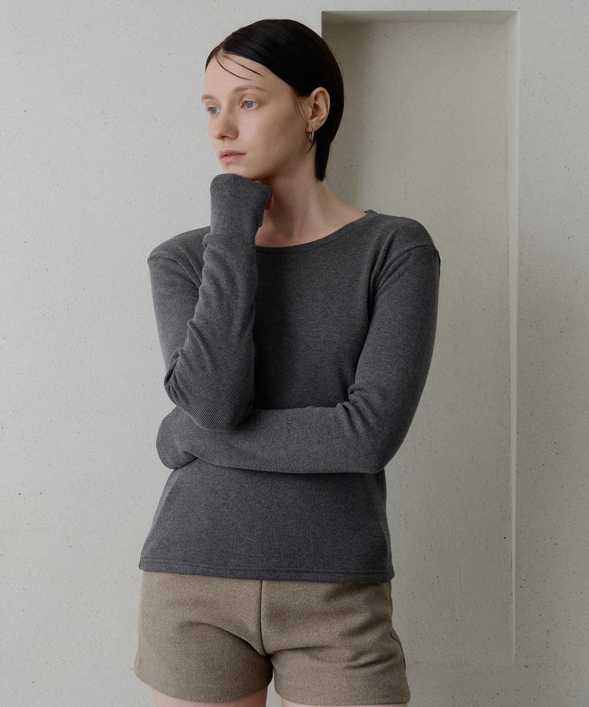 BIBYSEOB Round Knit T-Shirt Charcoal [T54]