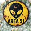 Vintage Round Tin Sign  Area  Alien Head Retro SciFi UFO Mysterious Wall Decor For Man Cave SciFi Lover UFO Enthusiast Gi