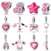 100% 925 Sterling Silver Fashion Princess Pink Bow Charms Beads Fit 925 Original Bracelets DIY Jewelry Anniversary Gifts