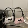 Yogodlns Y2k Pink Bow Armpit Bag for Women, New Fashionable and Versatile Texture Light Luxury Single Shoulder Small Square Bags