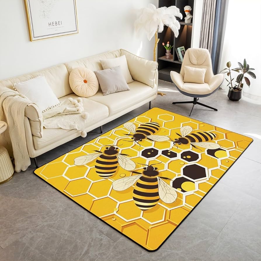 Lustige Bienenblumen Teppich Cartoon Tier Bereichsteppich Wohnzimmer Mädchen Schlafzimmer Nachttisch Wohnheim Weiche Bodenmatte Haustür Eingang Matte