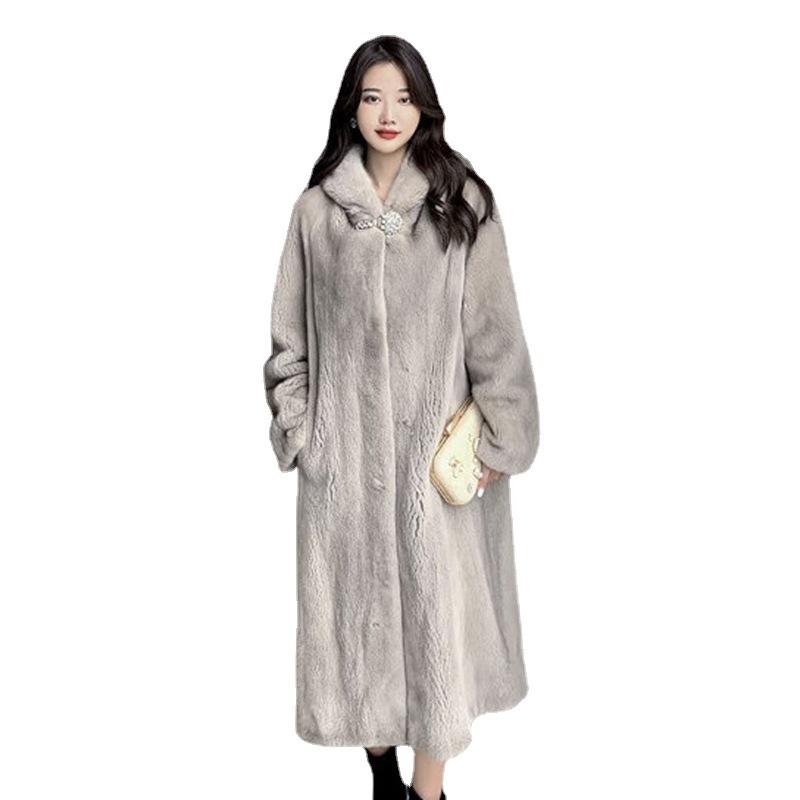 Women's Mink Coat Women's Winter New Long Imitation Mink Jacket Casual Warm Trench Coat Loose Large Size