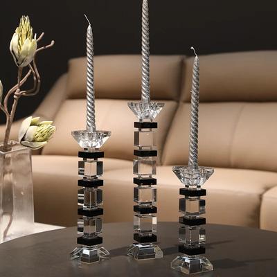 Glass Craft Candlestick Crystal Glass Candle Holder Geometric Block Lamination Candle Stick Holder Home Decoration Accessories