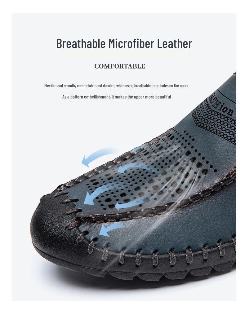 Men's Large Leather Slip-On Loafers: Summer Breathable Hollow Design Driving Shoes