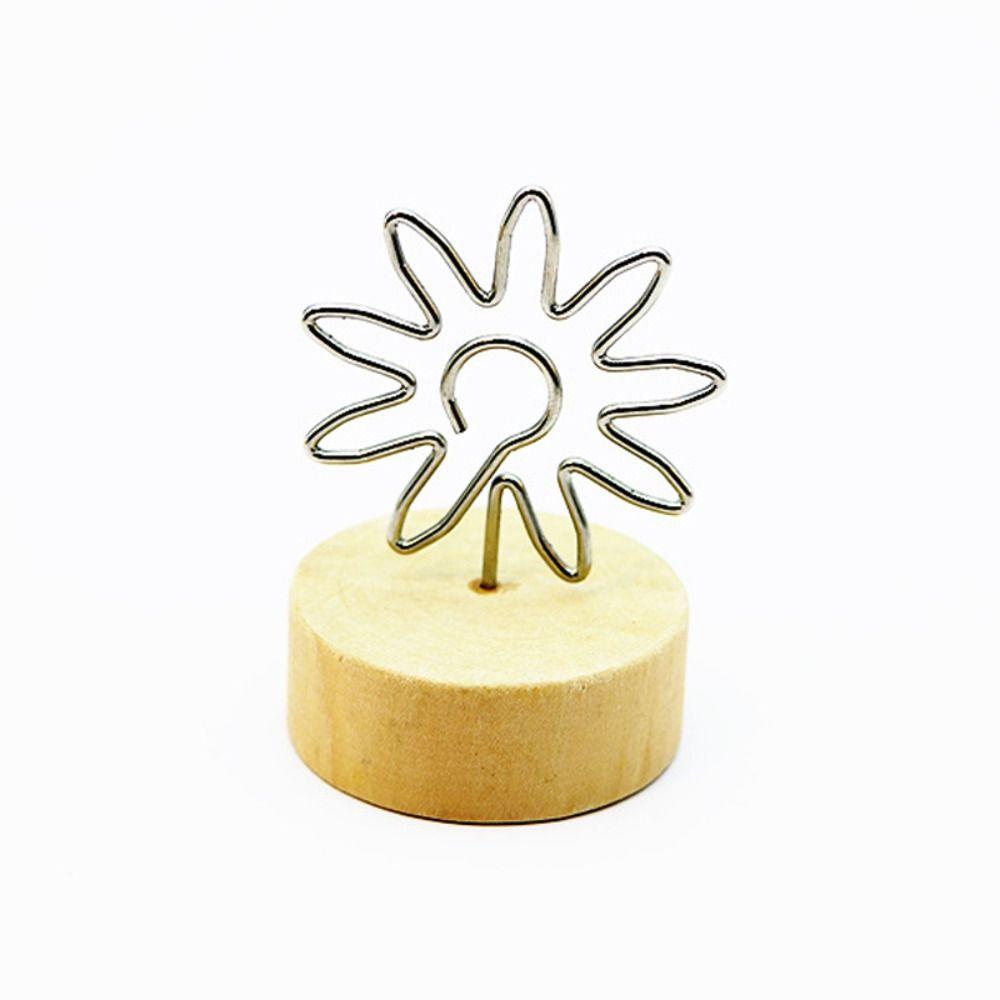 Gift Memo Card Home Decoration Photo Frame Round Wooden Holder Picture Clip Message Left Supporter