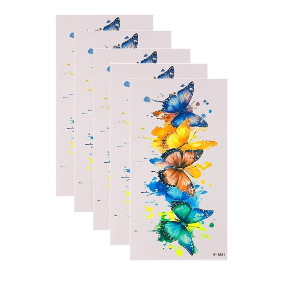 Huaqianguhh 5 Sheets Butterfly Tattoo Stickers, Waterproof Temporary Flower Tattoos, Colorful Face Body Tattoos for Parties Night Club Music Festival