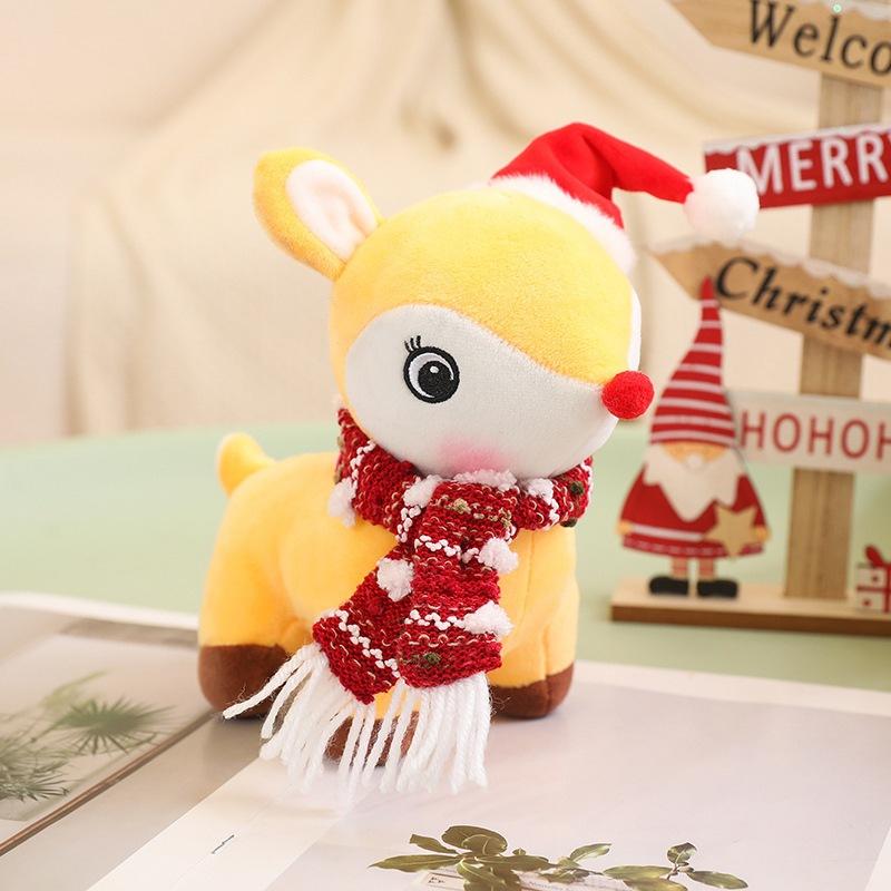 Christmas Deer Plush Doll Cute Colorful Striped Scarf Elk Decorative Pillow Holiday Event Gift