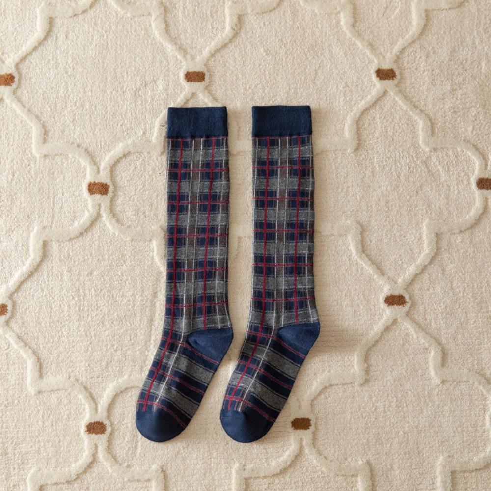 Neue Harajuku Retro Karierte Lange Socken Vintage JK College Stil Damen Strümpfe Baumwolle Gestrickt Schulmädchen Kniestrümpfe