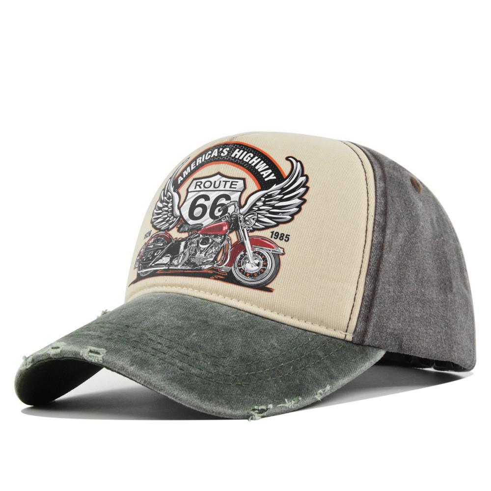 Vintage Route66 Baseballkeps Retro Tryck Anknäbbshatt Motorcykel Lastbilskeps Herr Solhatt