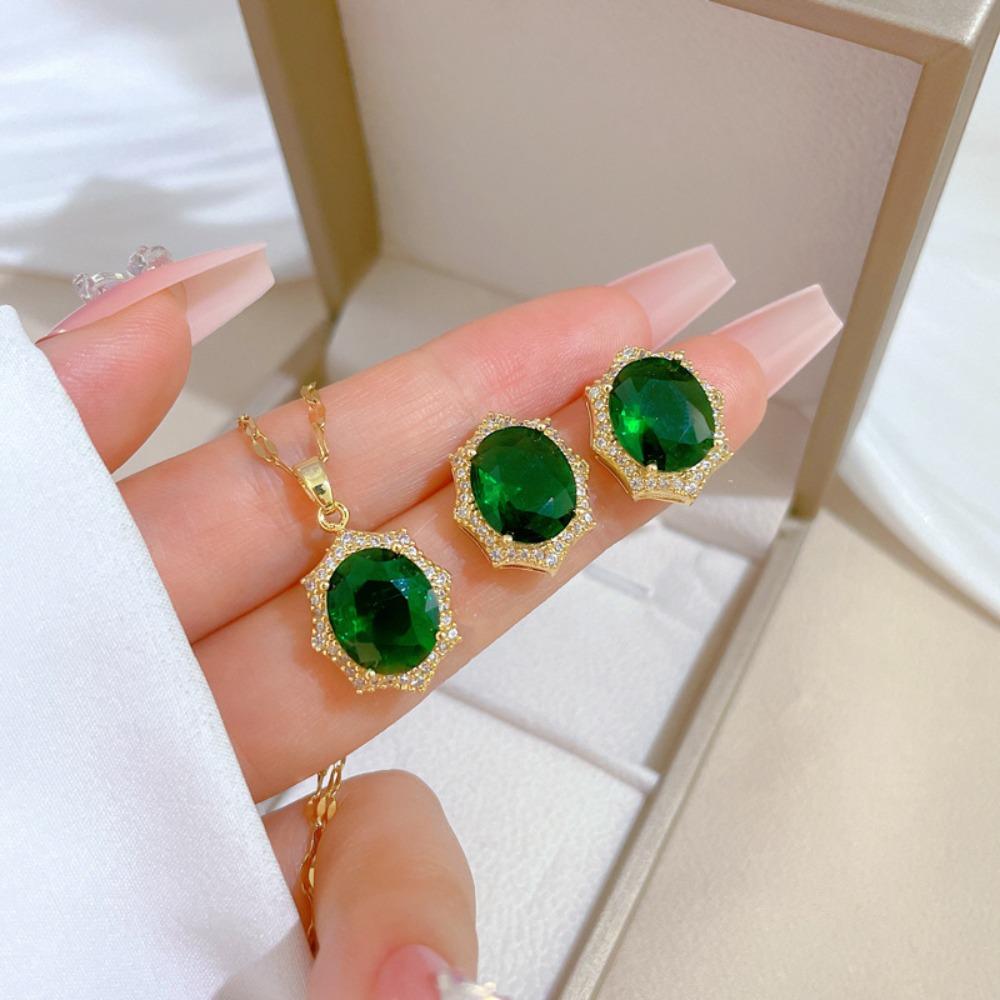 Modisches Elegantes Leichtluxuriöses Vollzirkon Exquisites Elementstil Kupfer Mikro-Inlay Ohrringe Halsketten Set