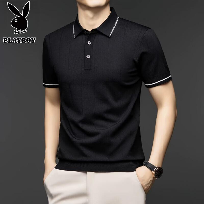 PLAYBOY Men's Ice Silk Knit Polo Shirt