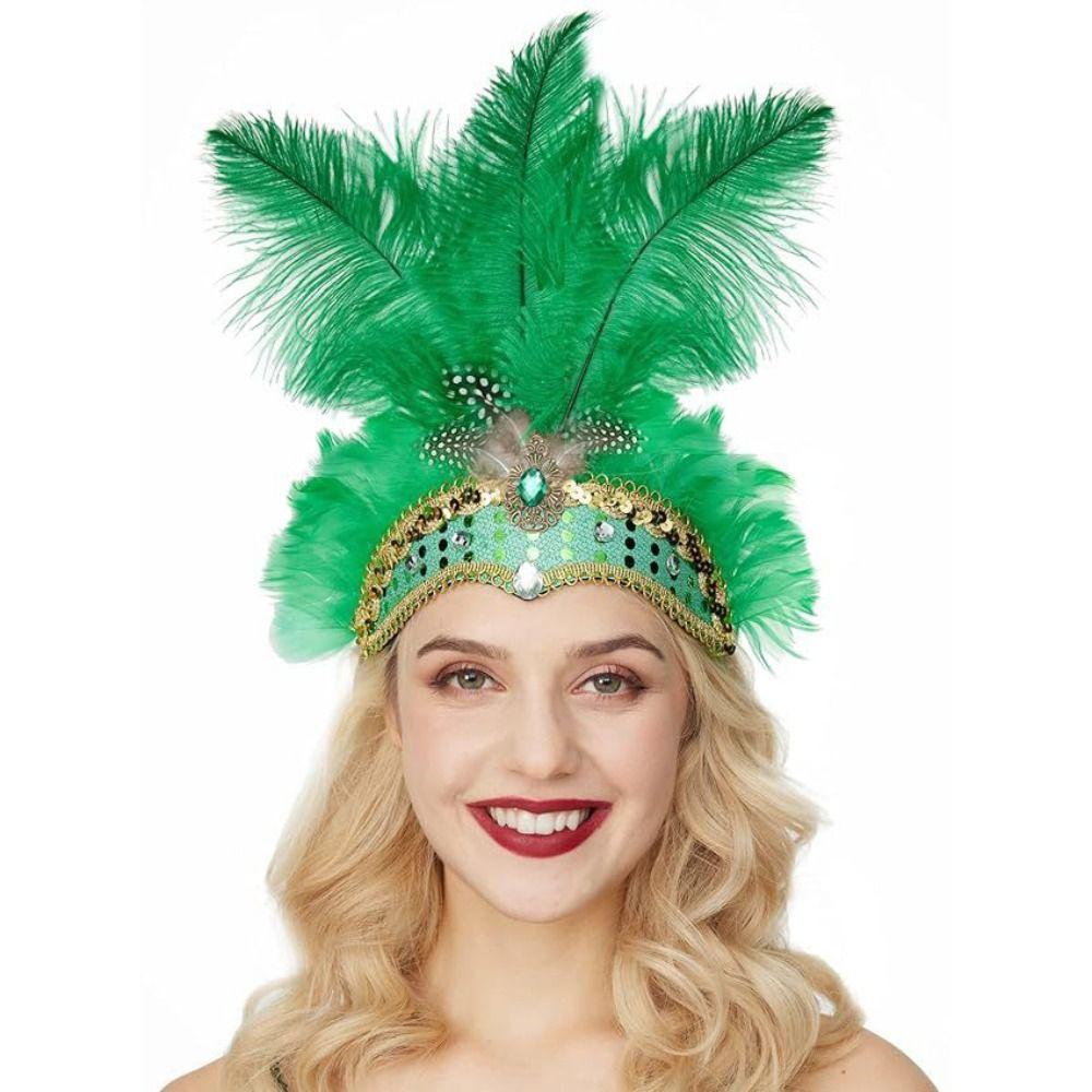 Elegant Sequin Feather Headband Exquisite Stage Performance Hair Accessories Showgirl