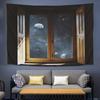Aesthetic Window View Tapestry Vintage Landscape Live Streaming Backdrop BohemianStyle Bedroom Decor Wall Hanging