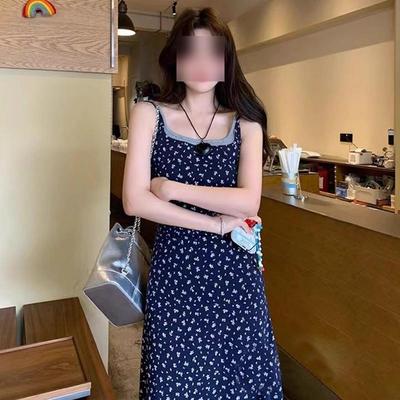 Beautiful Little Man Fake Two Floral Slip Dresses for Women's Summer Temperament Waist Long Skirt