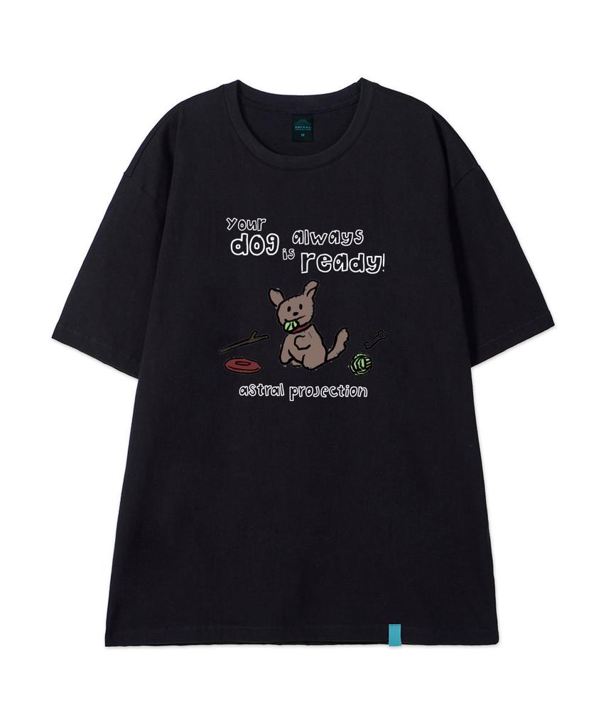 ASTRAL PROJECTION [Doodle Puppy] Cotton Loose Fit Short Sleeve T-Shirt_Black