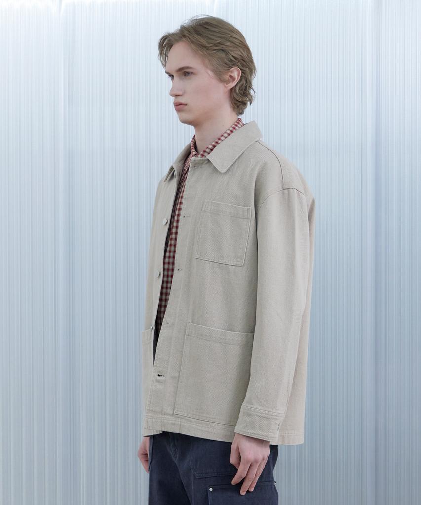 Tony Lawrence Oversized Cation Cotton Work Jacket Beige