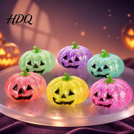 Fidget Stress Reliever Halloween Glitter Pumpkin Ball, Head Squeeze Toy for Desk Decompression Toys Relief, Creepy Party Favors TPR Sensory