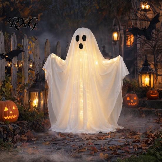 Geist mit warmen Lichtern Halloween-Dekoration, LED-leuchtender stehender Geist, Innen-Außen-Grusel-Fenster Weiß für Veranda, Hof, Rasen, Garten Dekoration