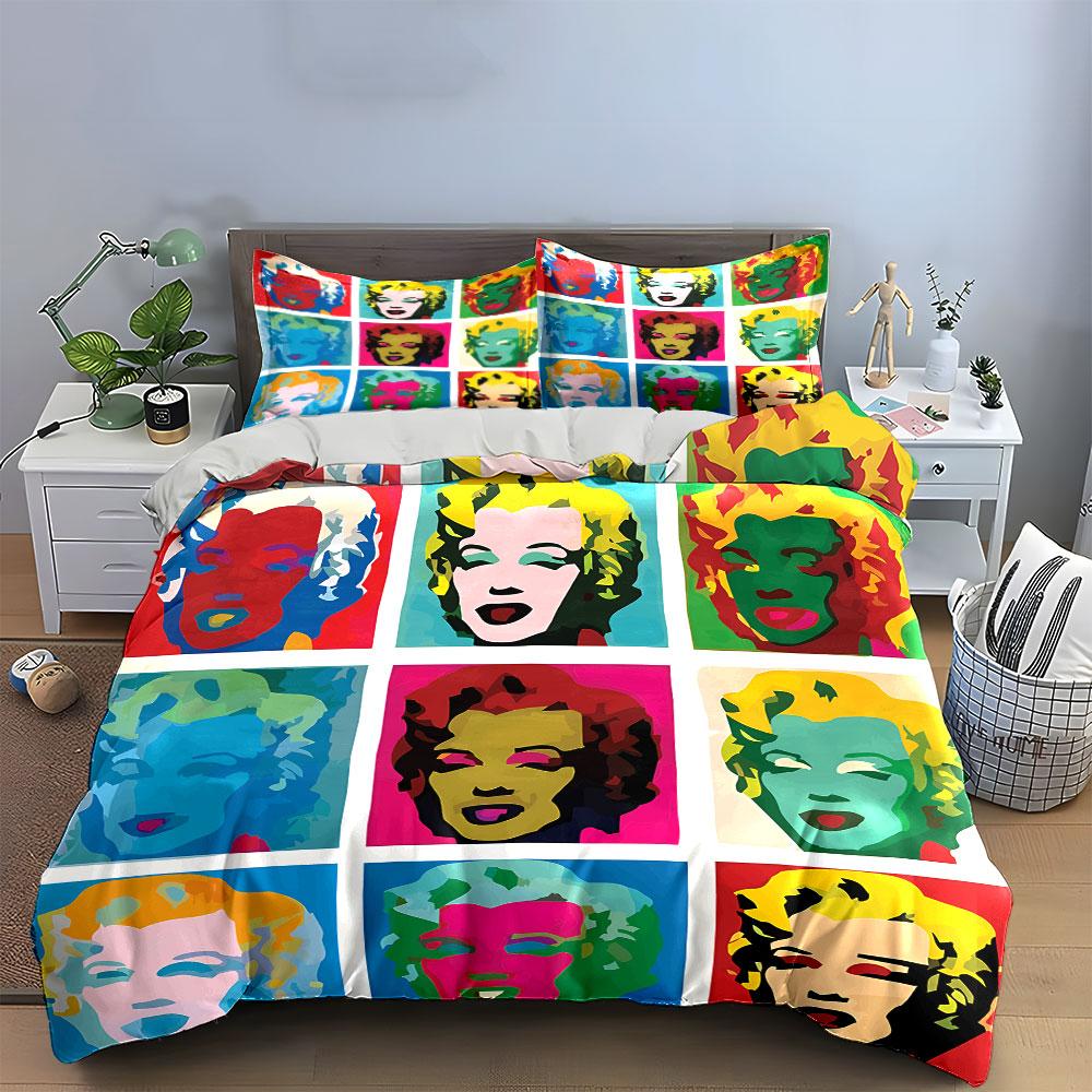 Pop Art Colorful Portrait Set Bedding Duvet Cover Set Duvet Cover Pillowcases (1*Duvet Cover 2*Pillowcases, Without Duvet Insert)