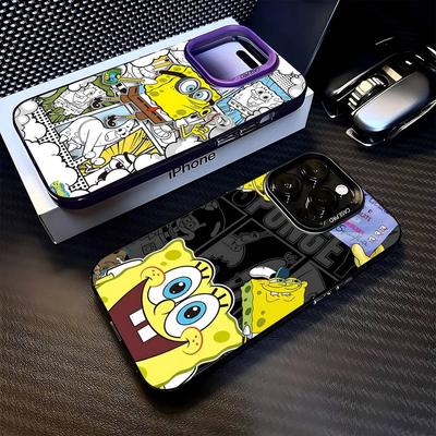 Cartoon Cute S-SpongeBob Anime Phone Case For IPhone 17 16 15 14 11 12 13 Pro Max Pro Plus Colored Silver Cover