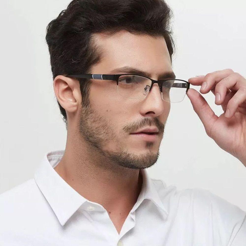 Vintage Metal Half Frame Reading Glasses Anti-blue Light Farsighted Eyeglasses Men Women Business Eyewear Diopter 0 To -4.0