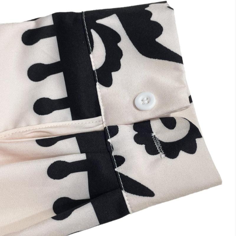 Fashion Vintage Long Sleeve Loose Casual Dresses Women Buttons Lapel A Line Printed Shirt Dress Women High Waist Lace-up Long Dress Spring New 25892